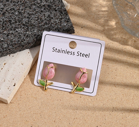 Aretes de rosa (baño de oro)