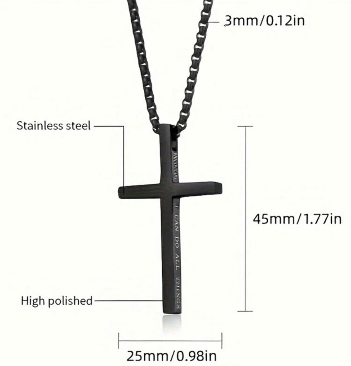 Collar cruz Filipenses 4:13 (negro)