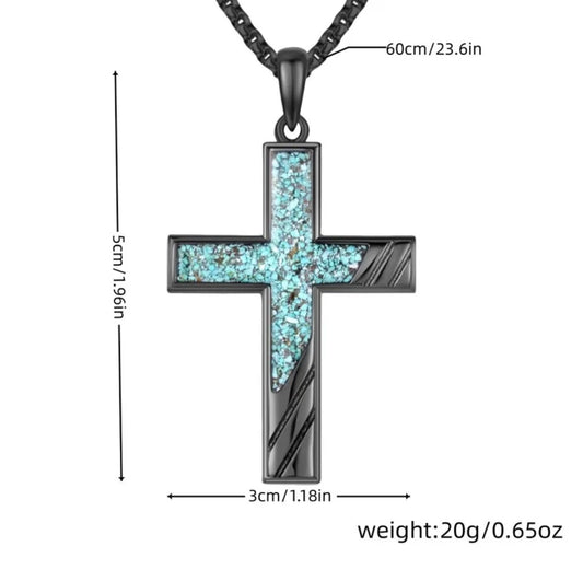 Collar pendiente cruz patron turquesa