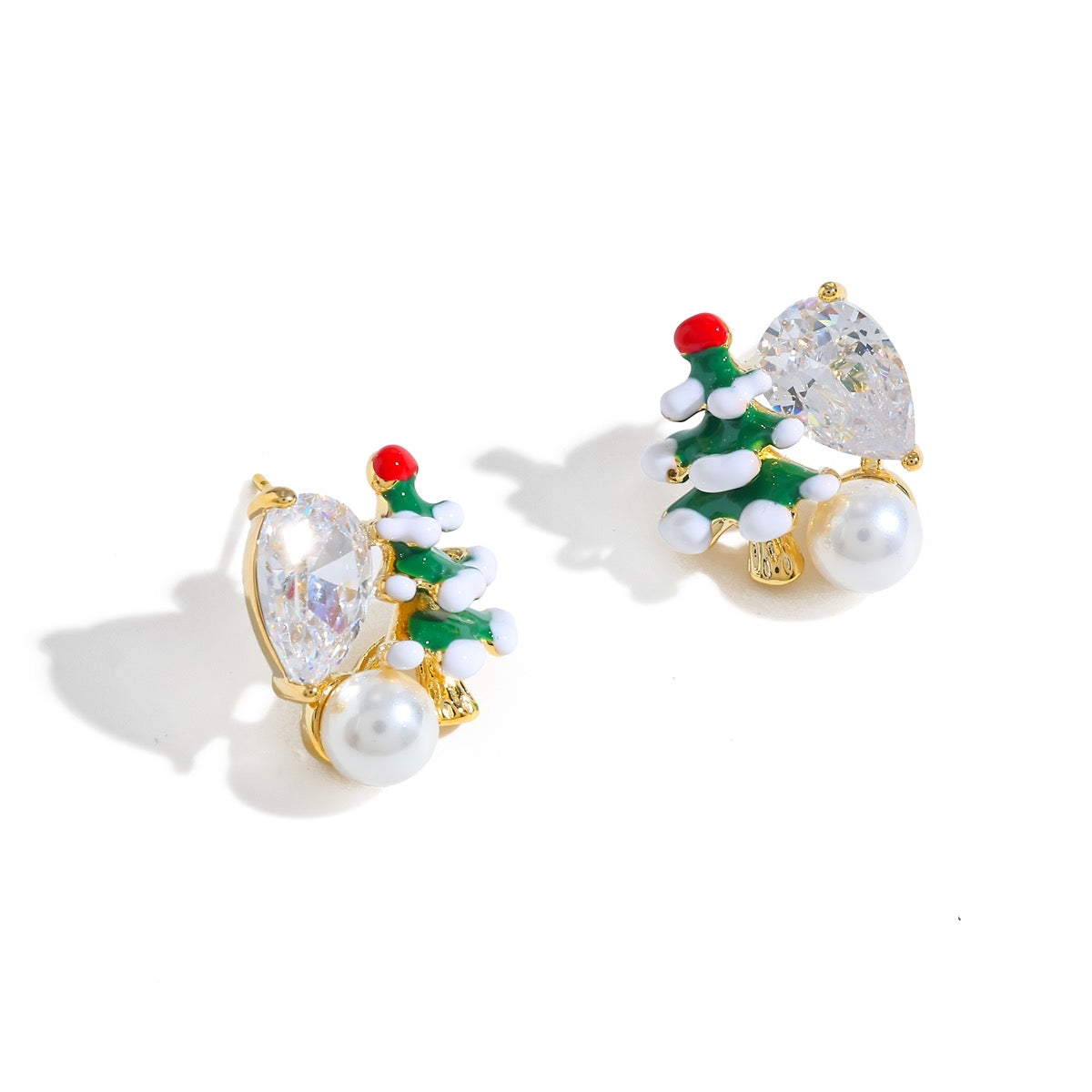 Aretes árbol perla y diamante