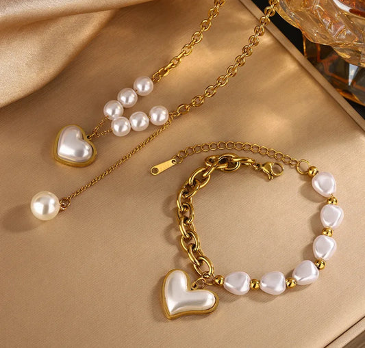 Set 2 piezas oro y perlas