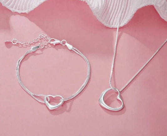 Set 2 piezas corazón plata