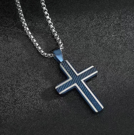 Collar pendiente cruz patron (azul)