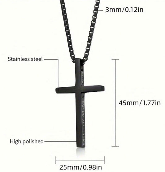 Collar cruz Filipenses 4:13 (negro)