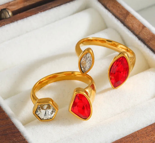 Anillo ajustable rojo baño oro 18k