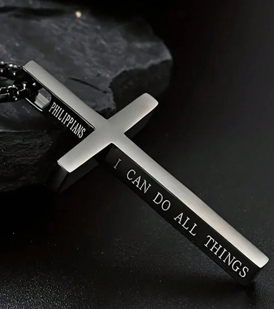 Collar cruz Filipenses 4:13 (negro)