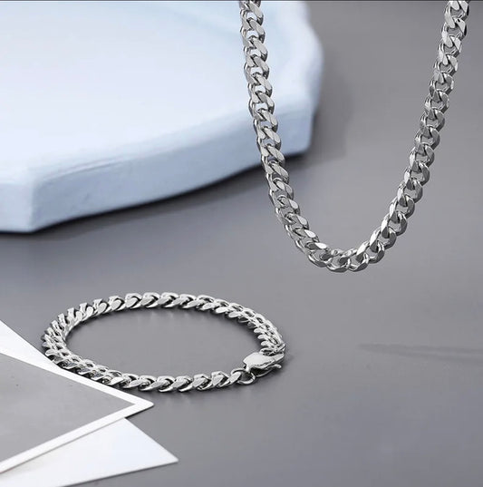 Conjunto cadena y pulsera estilo cubana (7mm) (Niños)