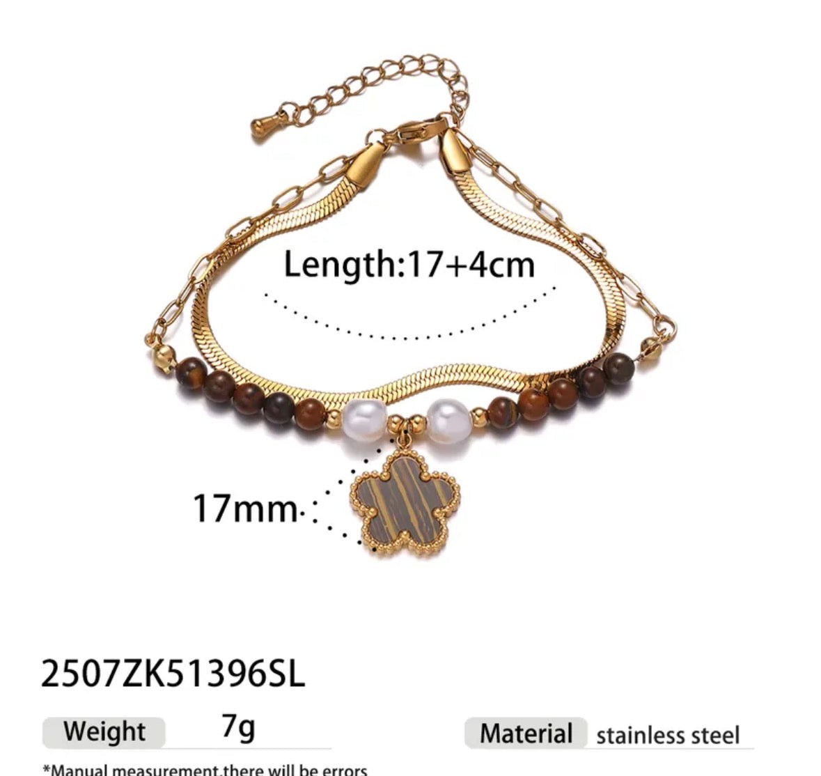 Brazalete flor baño de oro