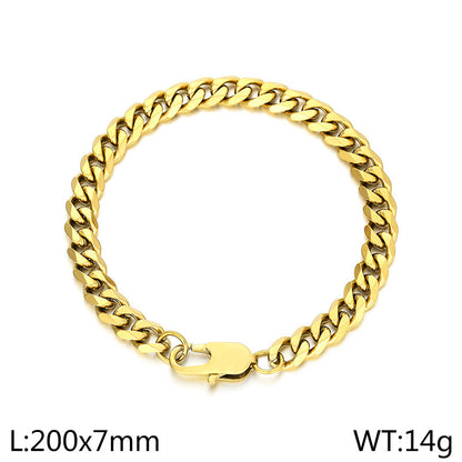 Conjunto cadena y pulsera estilo cubana bañada en oro 18k (7mm) (Niños)