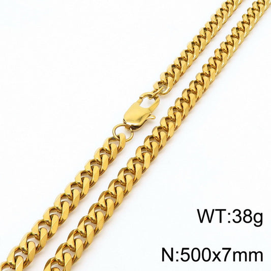 Conjunto cadena y pulsera estilo cubana bañada en oro 18k (7mm) (Niños)