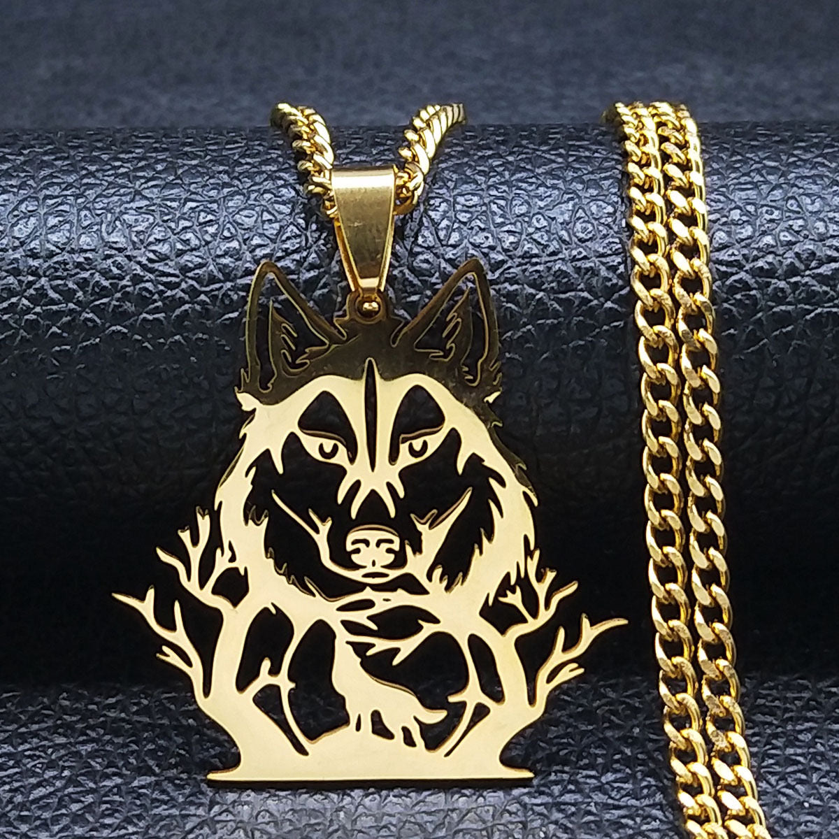 Collar pendiente lobo (dorado)